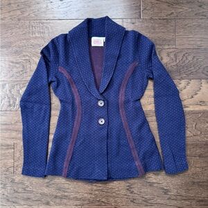 EUC Anthropologie Rosie Neira Navy Polka Dot Sweater Blazer